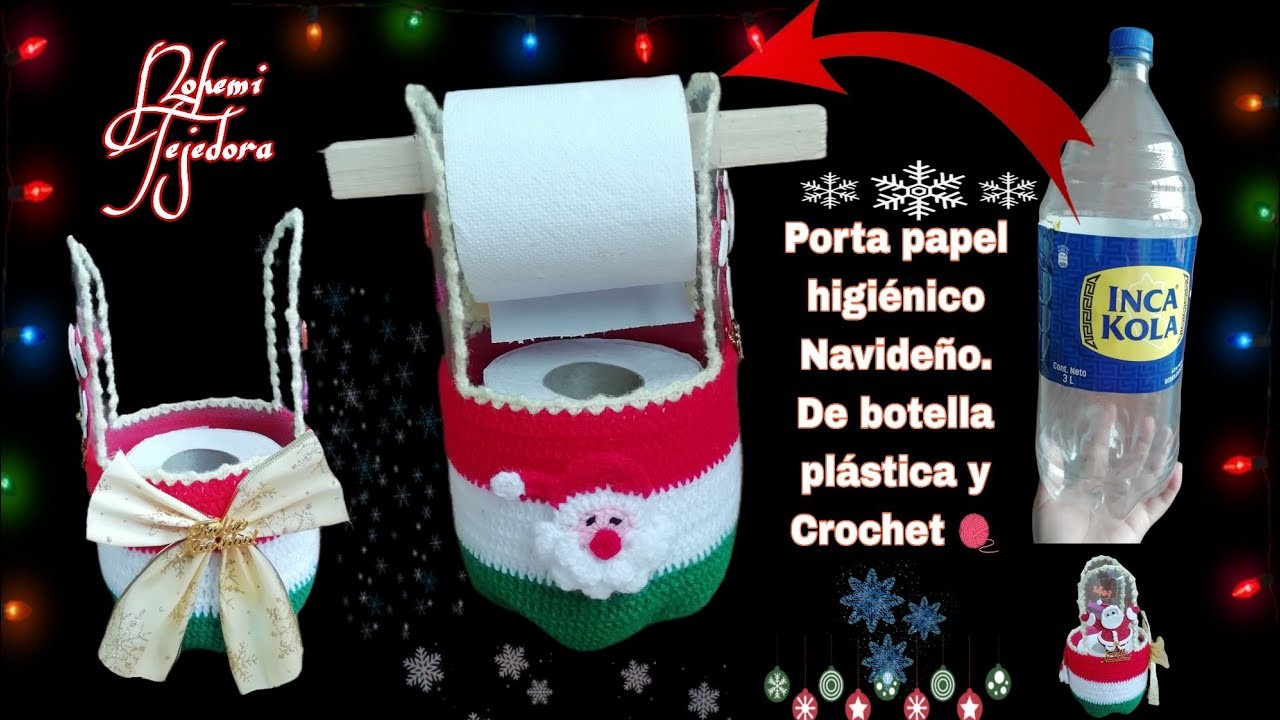 ♻️porta papel higiénico navideño de botella plástica reciclado y tejido a crochet.  #navidad ????⛄????