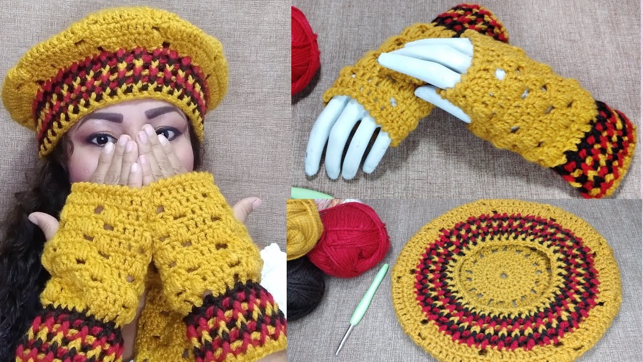 Video completo de un lindo juego de Boina y Guantes para dama tejido en Crochet