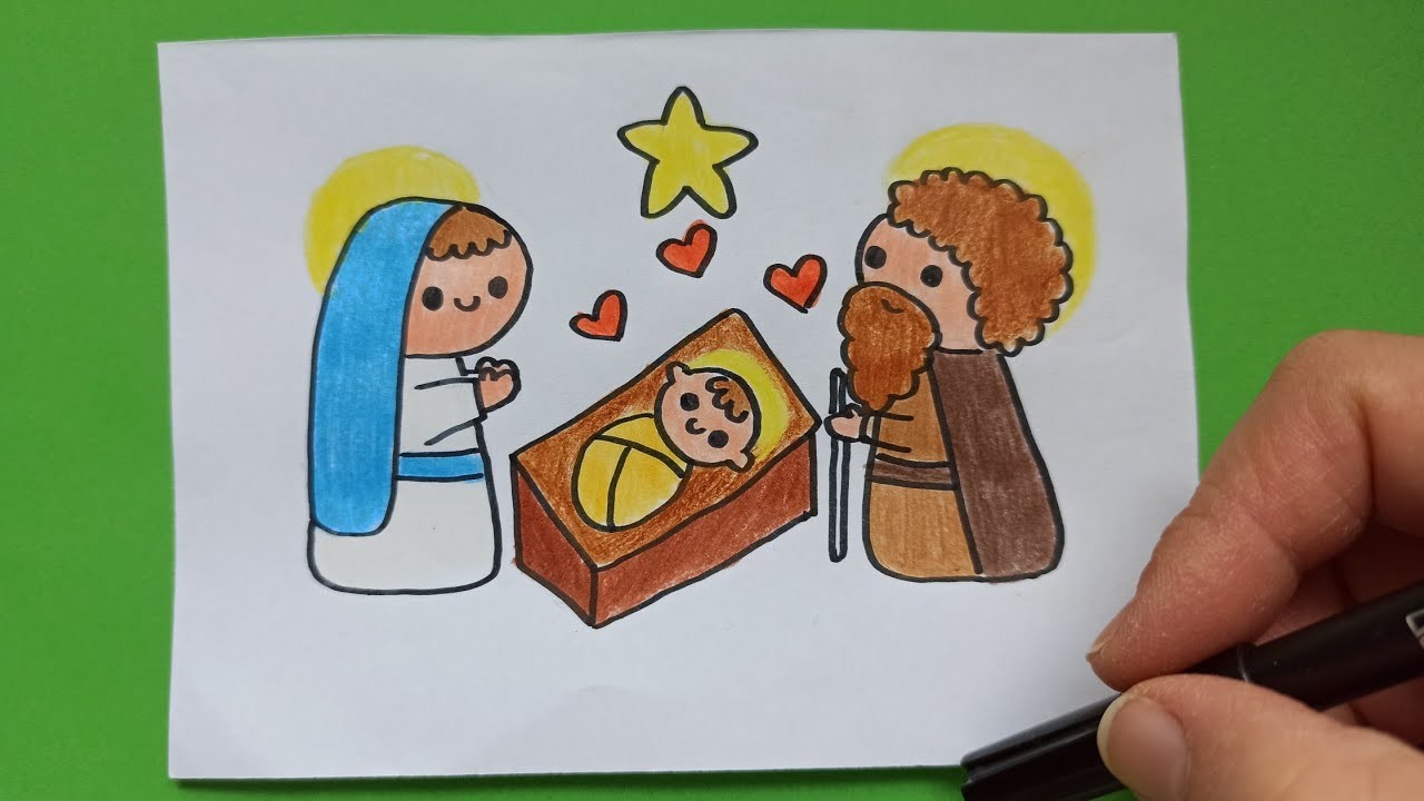 Como dibujar un hermoso pesebre Kawaii!! Santa María, San José y el niño Jesús!! ♥️????????