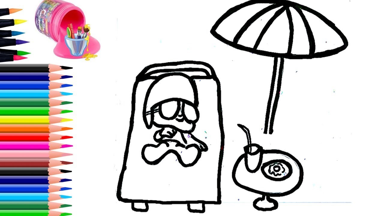 Como dibujar y colorear a Pocoyo Gangnam Style en Playa