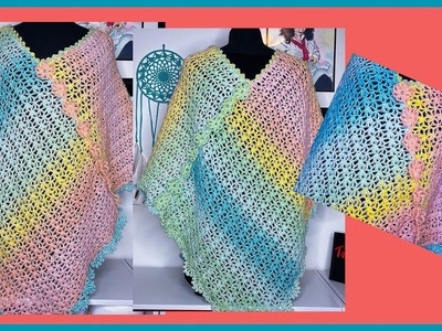 Crochet Poncho con dos Rectangulos