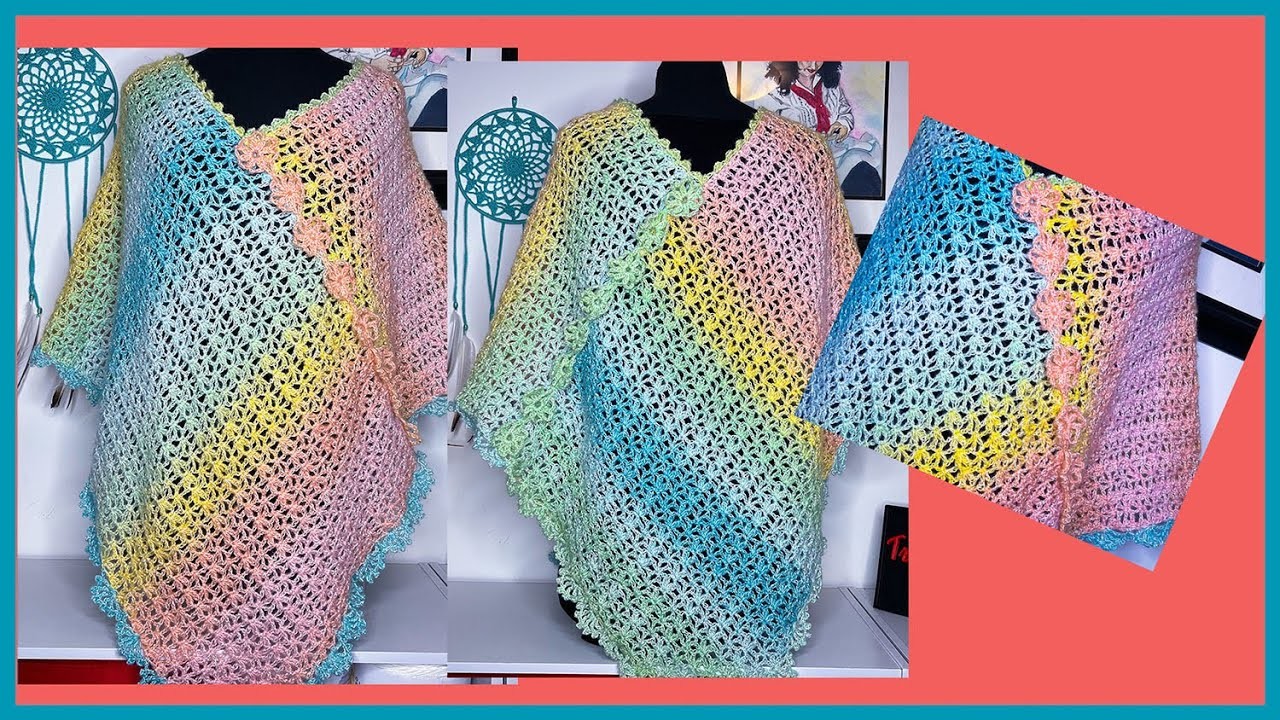 Crochet Poncho con dos Rectangulos