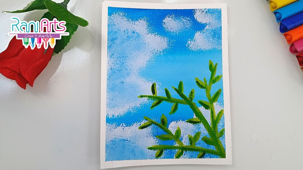Cómo dibujar un PAISAJE (cielo y planta) fácil - pinta con gouache