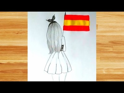 Como dibujar una chica con bandera de su país || Dibujo fácil || Dibujar una chica paso a paso