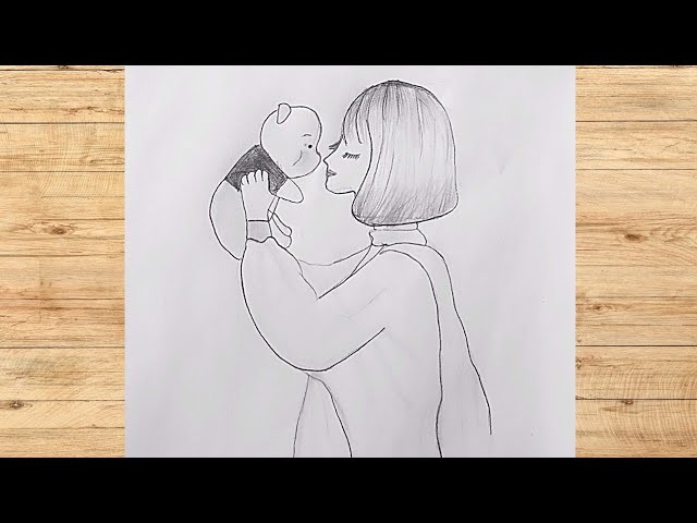 Como dibujar una chica fácil || Dibujar una chica con su perrito || Dibujo fácil para principiantes