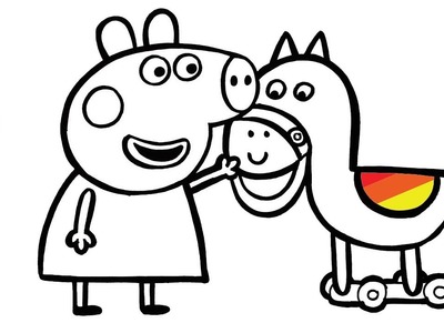 Dibuja y Colorea A Peppa Pig Con Un Caballito De Juguete ???????? Dibujos Para Niños. Peppa Pig