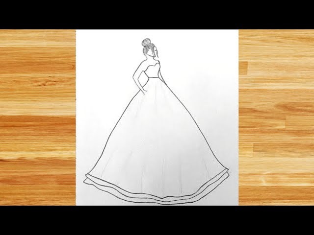 Dibujo de una chica con un vestido hermoso || Dibujo fácil || Dibujo de vestido para principiantes