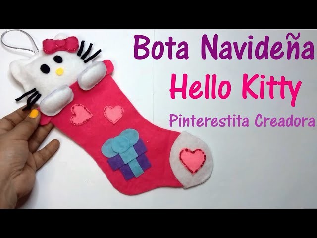 Haciendo una bota navideña de Hello Kitty (DIY-Fieltro-Manualidad)