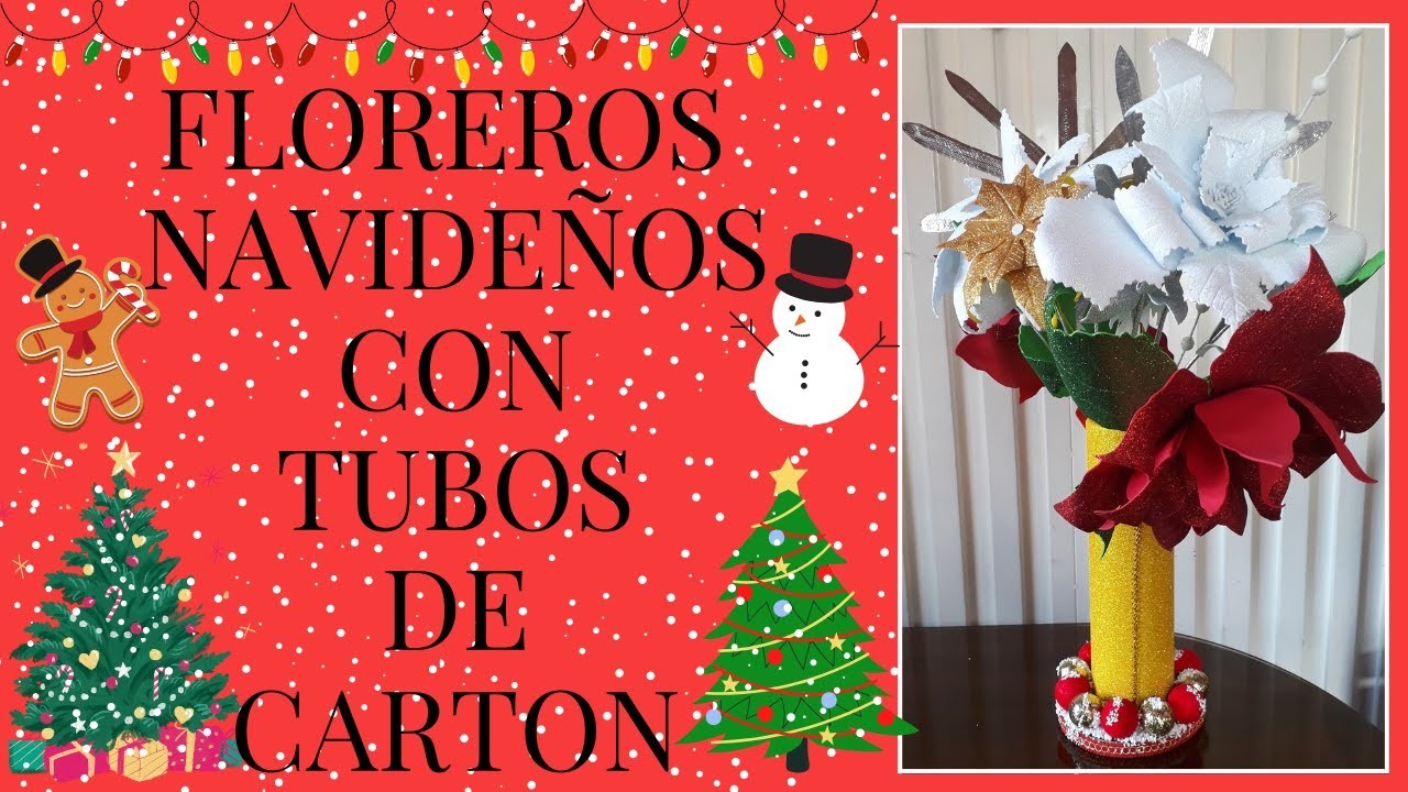 FLOREROS NAVIDEÑOS con TUBOS de CARTON l PASO A PASO l manuplant