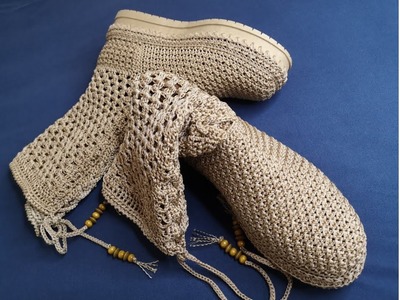 Botas Tejidas a Crochet con cordones en punto "escama" con #botastejidas #botasganchillo #botas