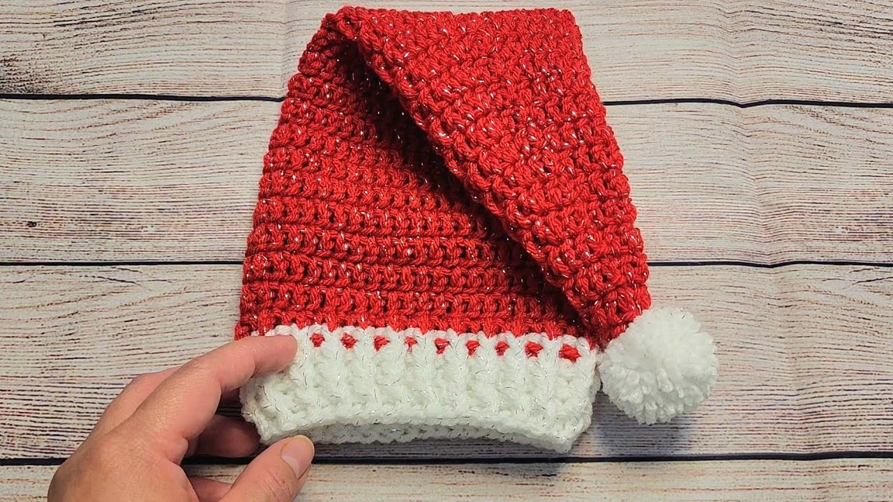 COMO SE TEJE UN GORRO DE PAPA NOEL PARA BEBE #crochet #knitting #tejido #craft #santaclaus #navidad