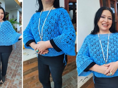 Poncho Cápita "CIELO" para Todas las Tallas #tutorial  a  #crochet