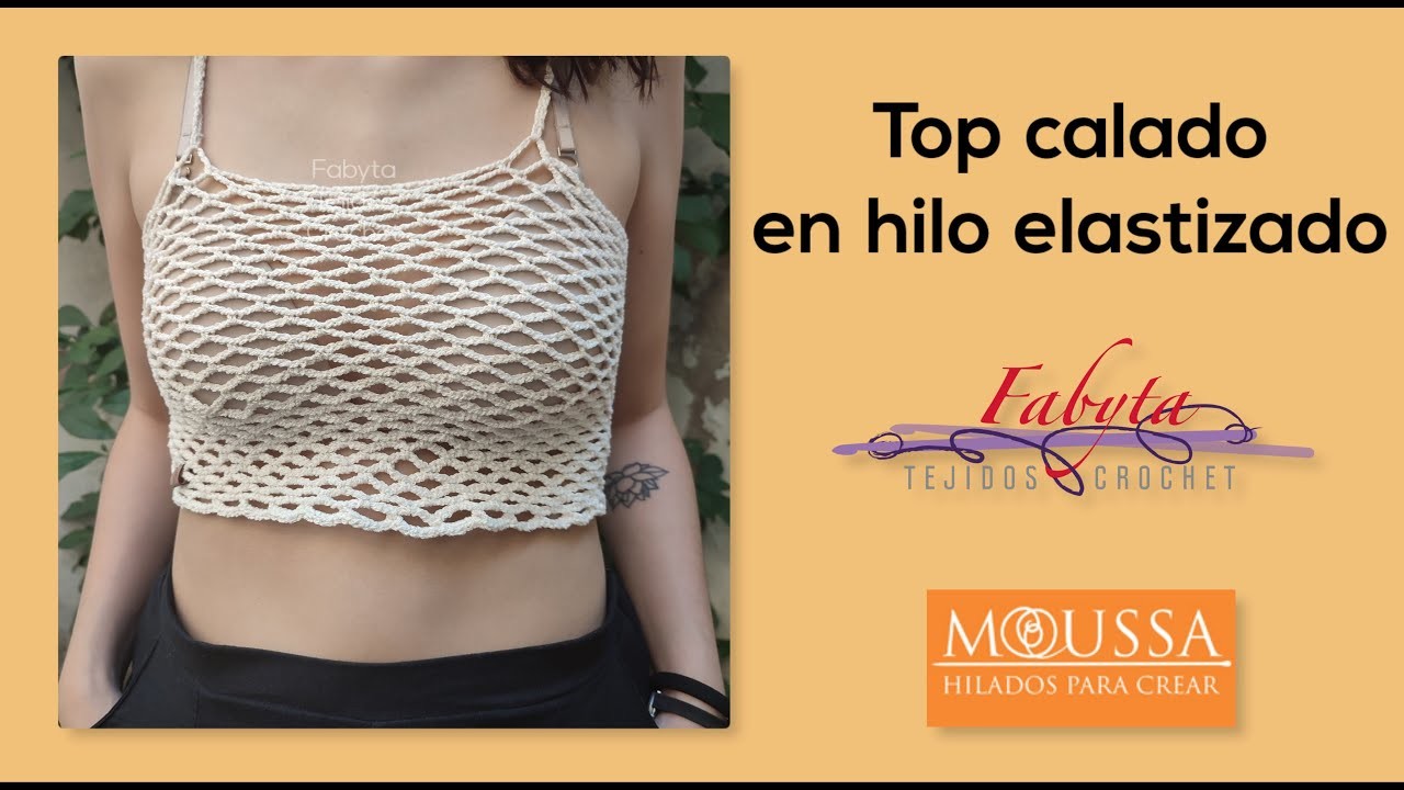 Top calado en crochet, tejido con hilo elastizado