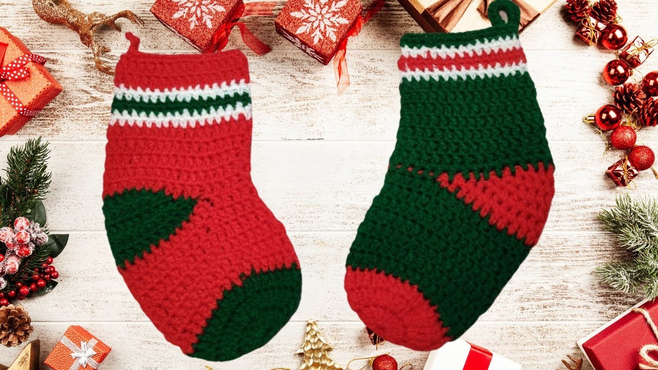 Medias o botitas  navideñas tejida a crochet paso a paso