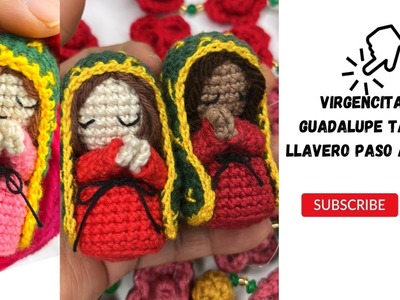 Virgencita de Guadalupe tamaño llavero tejida a crochet. técnica amigurumis paso a paso