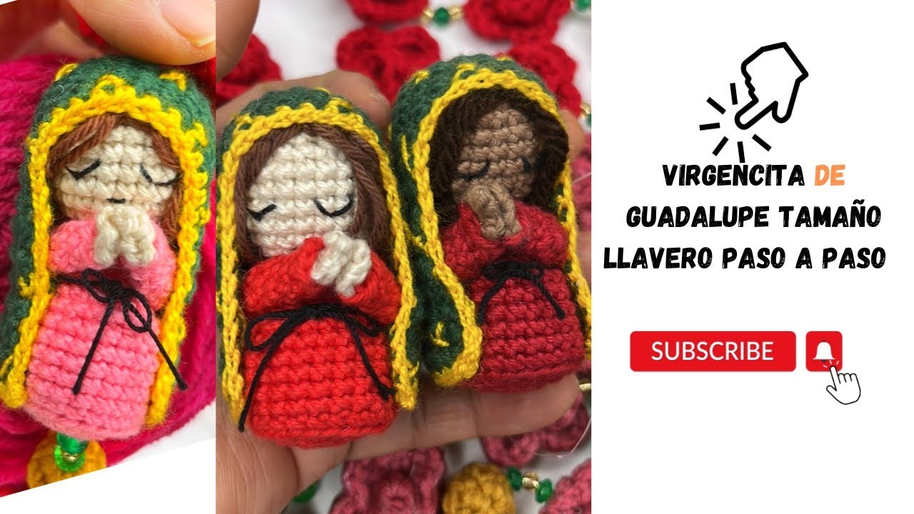 Virgencita de Guadalupe tamaño llavero tejida a crochet. técnica amigurumis paso a paso