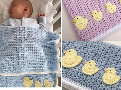 Hermosa manta para bebé en tejido a mano en la técnica de crochet paso a paso principiante