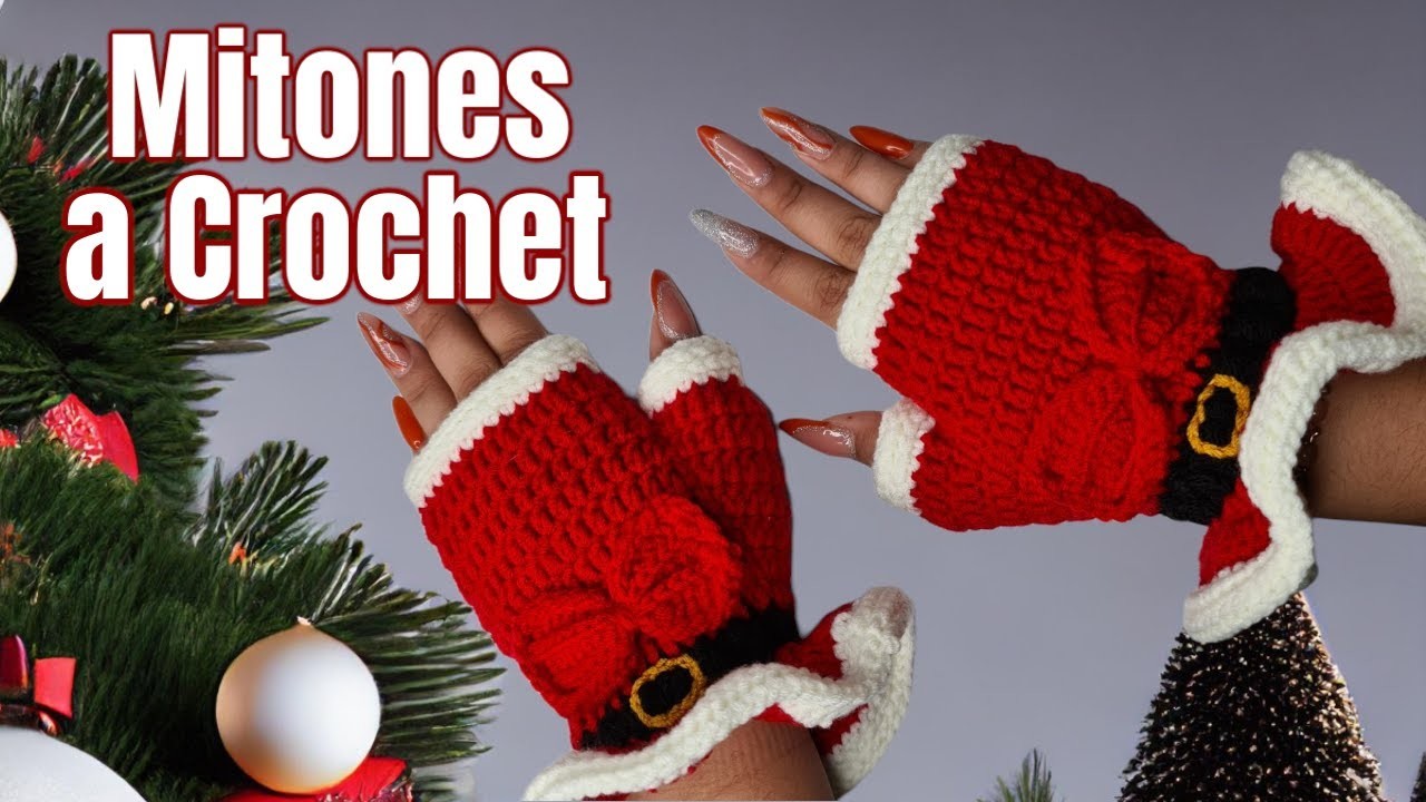 Como TEJER Hermosos Mitones Navideños a #Crochet - CROCHETIPS????????