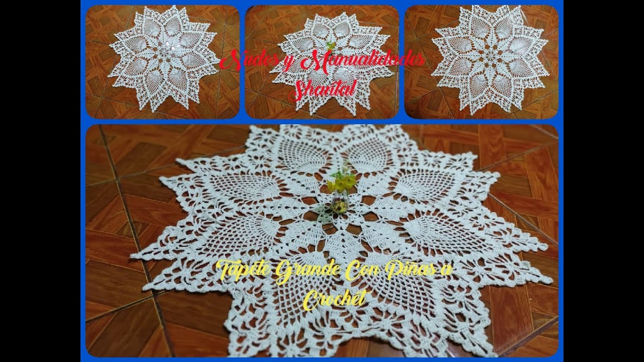 Hermoso Tapete De Color Blanco Con 08 Piñas Tejido a Crochet. (video Completo)