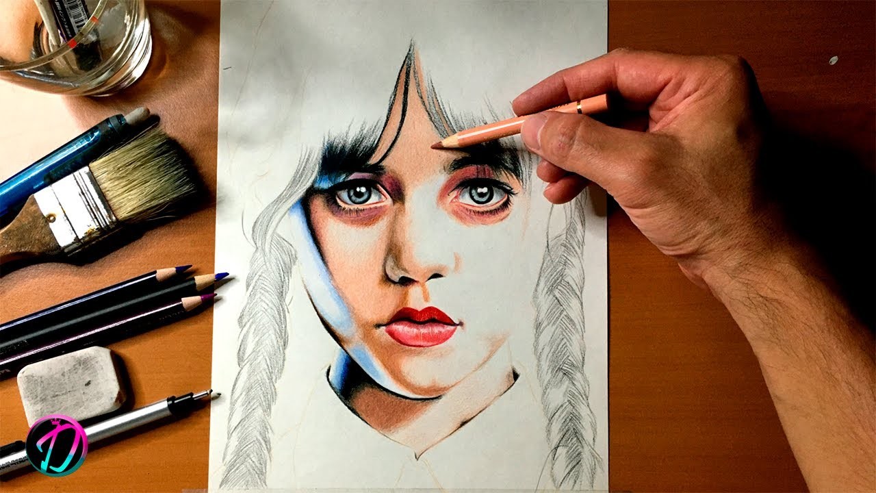 Dibujando a Wednesday Addams con lápices de color prisma color premiere