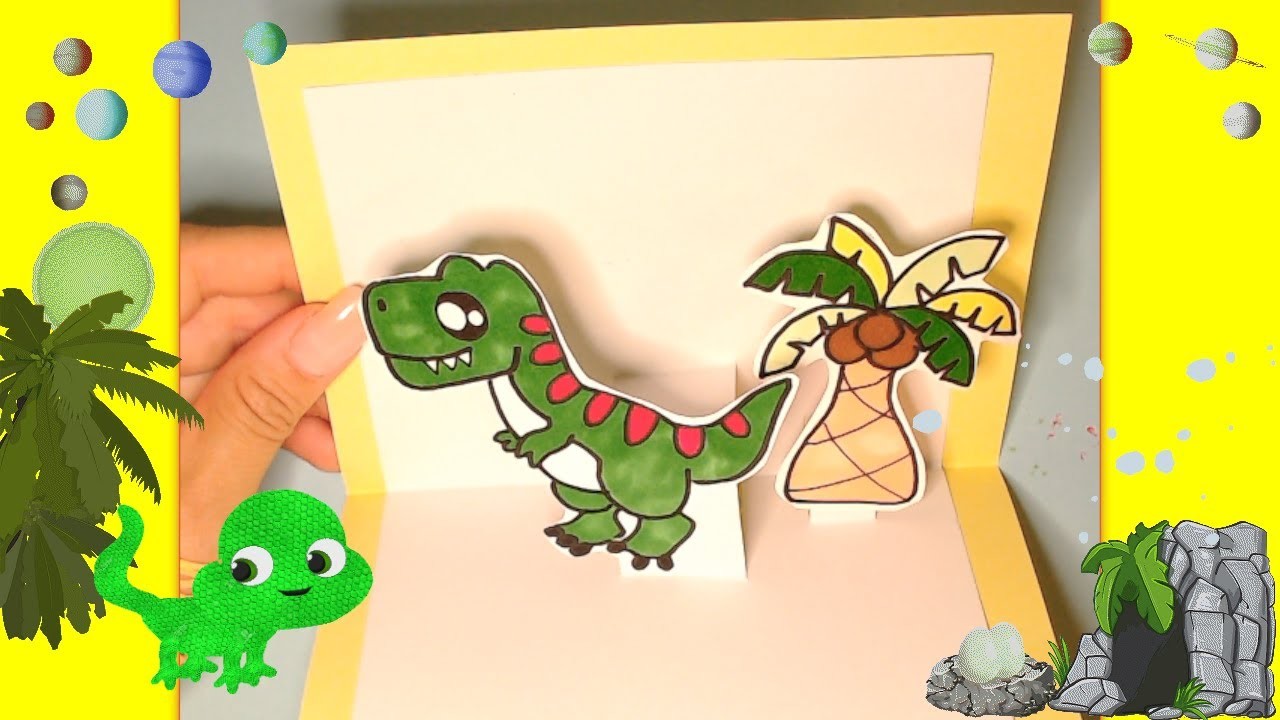 DIY  Cómo hacer tarjetas sorpresa de regalo. Manualidades sorpresa con papel Pop up 3d Dinosaurios