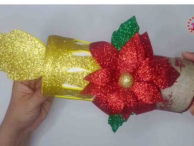 Vela Navideña  hecha con tubo de papas y fomi - Decoración Merry Christmas