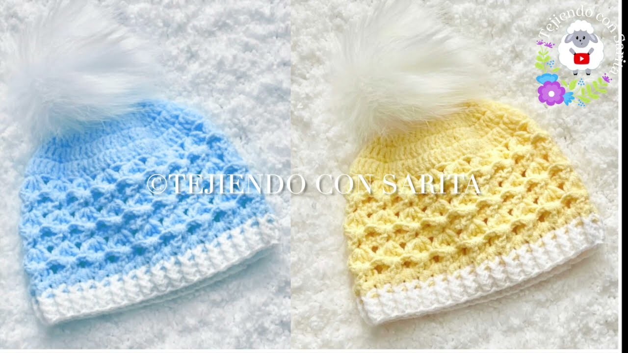 HERMOSO PATRON DE CROCHET! Gorrito para bebe con ganchillo TEJELO EN TODAS LAS MEDIDAS