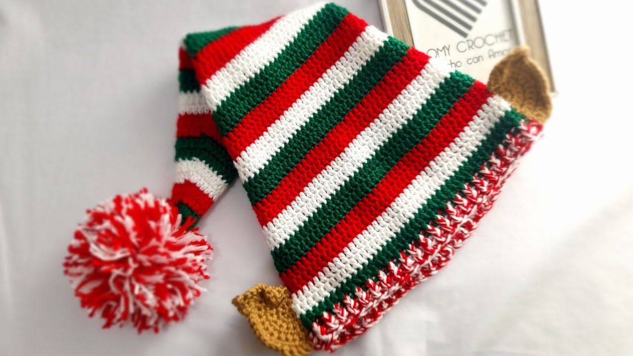 ???? Gorro de Navidad ⛄️ Duende o Elfo, tejido a crochet para Niño de 8 años - paso a paso