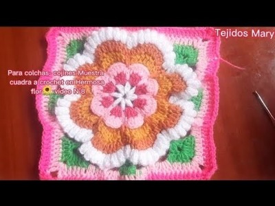 Para colchas- cojines Muestra cuadra a crochet en Hermosa flor???? vídeo N°8