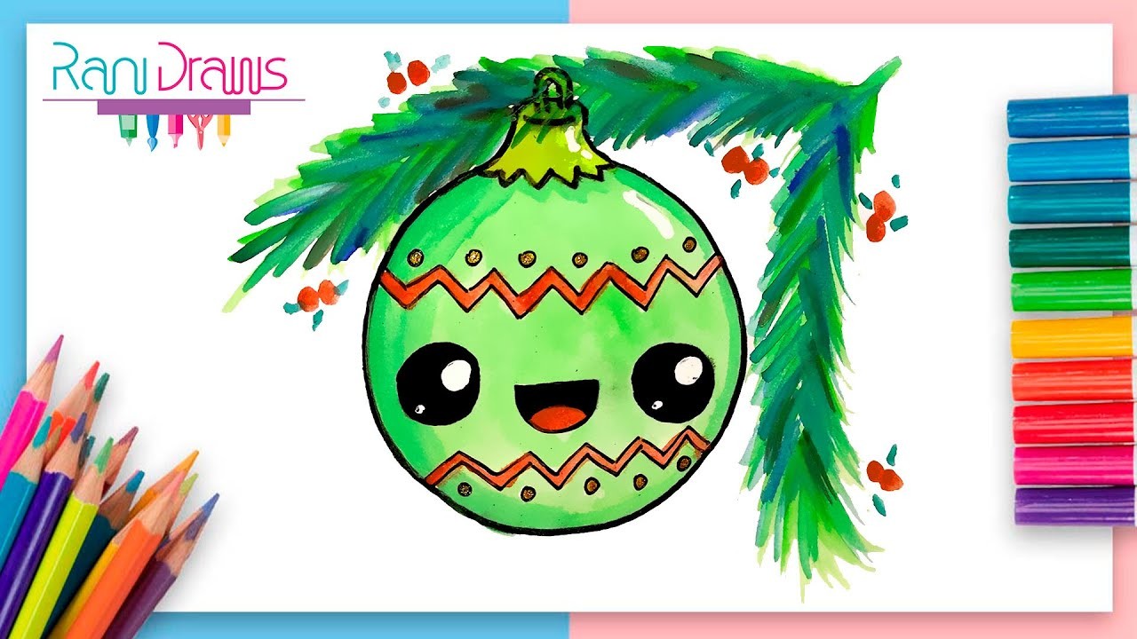 Cómo dibujar una ESFERA DE NAVIDAD - ideas de dibujos kawaii fáciles