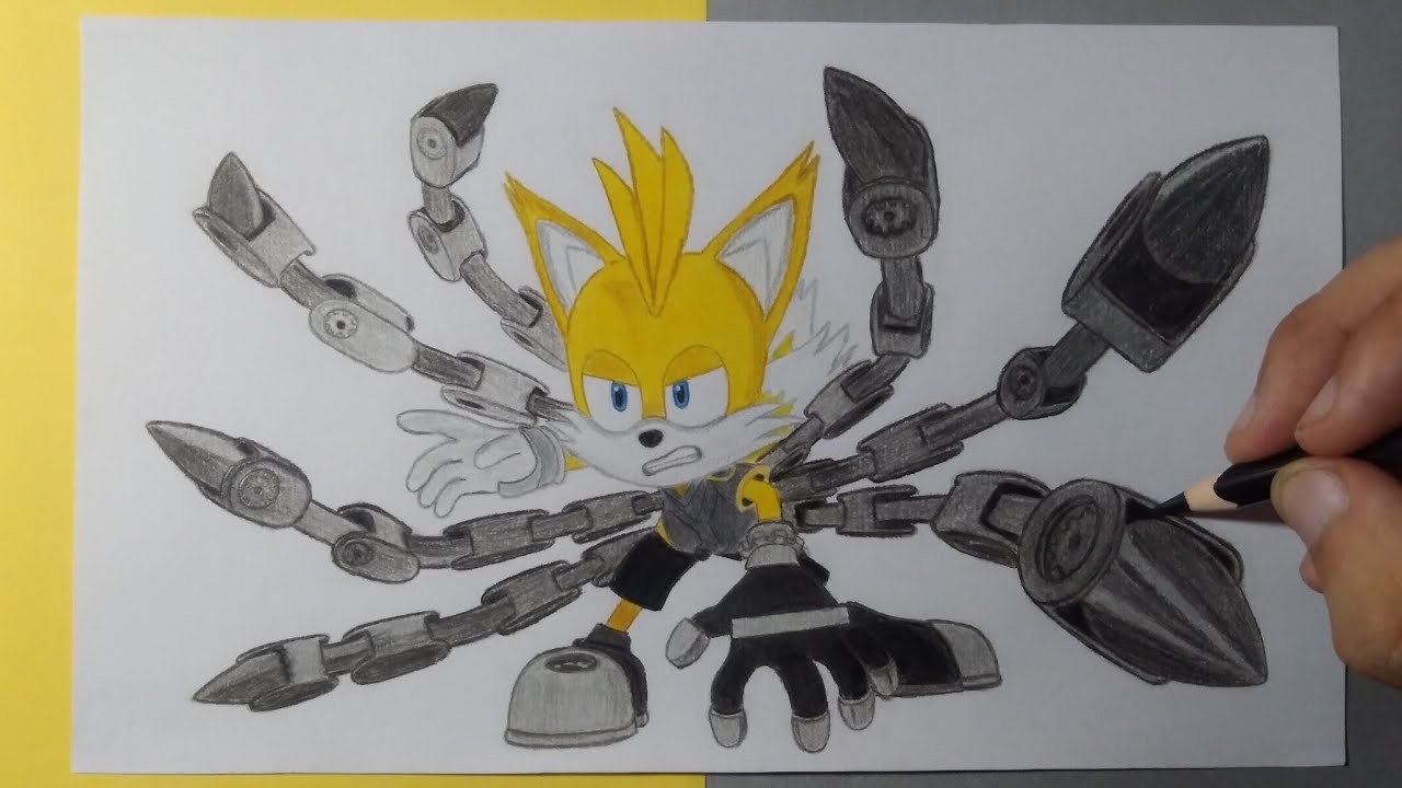 Dibujando a Tails Nine en posición de ataque | Sonic Prime | Drawing Tails Nine in attack position
