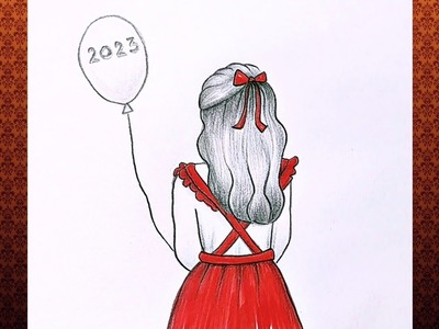 Dibujo para el año nuevo 2023. Cómo dibujar una niña en 2023. Feliz año nuevo 2023