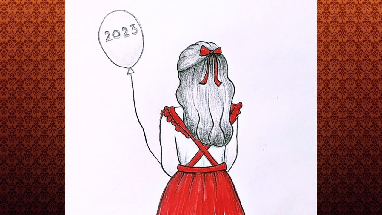 Dibujo para el año nuevo 2023. Cómo dibujar una niña en 2023. Feliz año nuevo 2023