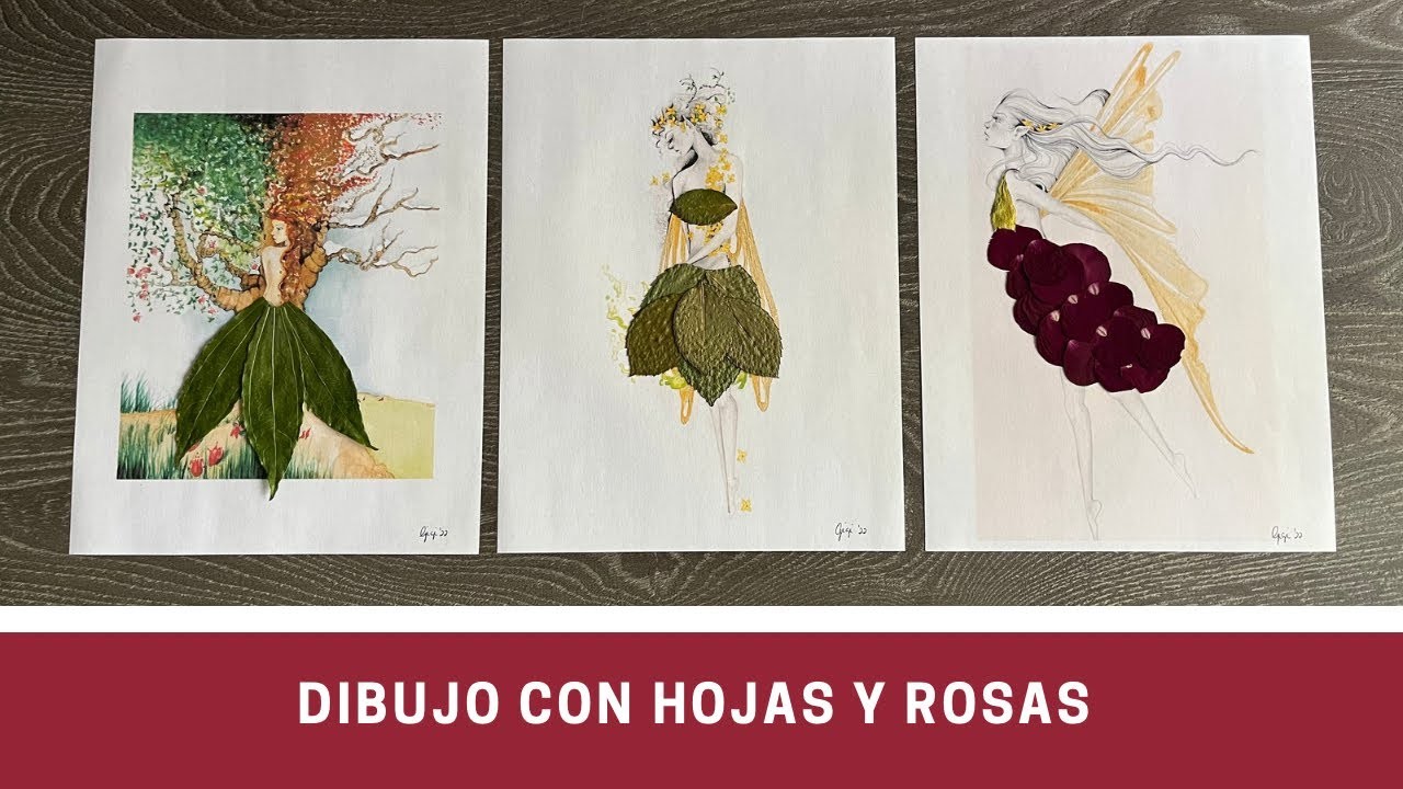 Dibujos con pétalos de rosa y hojas secadas en el microondas