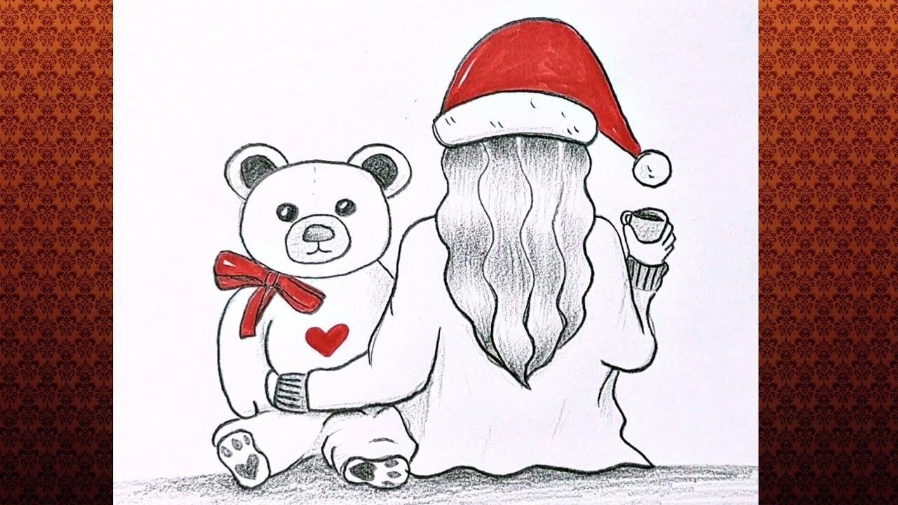 Como dibujar una chica con un regalo de navidad. El dibujo mas bonito de navidad para principiantes