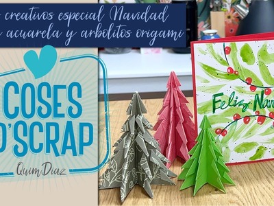 Tarjetas de acuarela y arbolitos de Origami (decoración navideña)