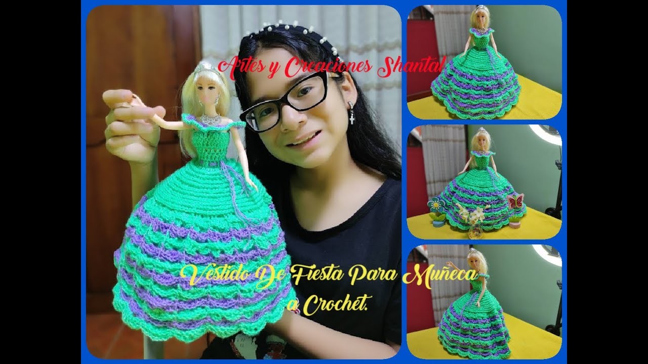 Bellísimo Vestido De Fiesta Para Muñeca a Crochet.