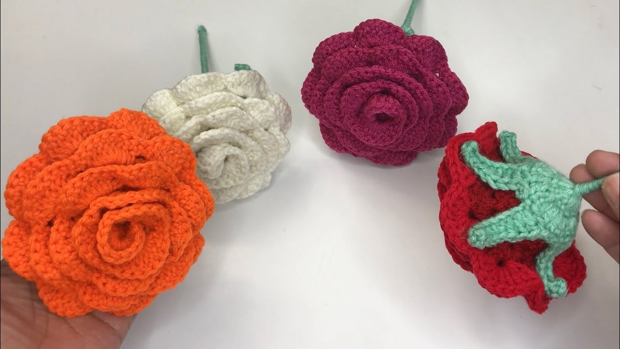 Cómo hacer Rosas gigantes de lana - Increíble truco de flores de lana - Fácil de hacer con ganchillo