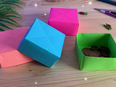 Como hacer una caja de papel sin pegamento [Origami facil]