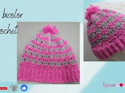Gorro bicolor a crochet #crochet  #tejido #fácil #moda