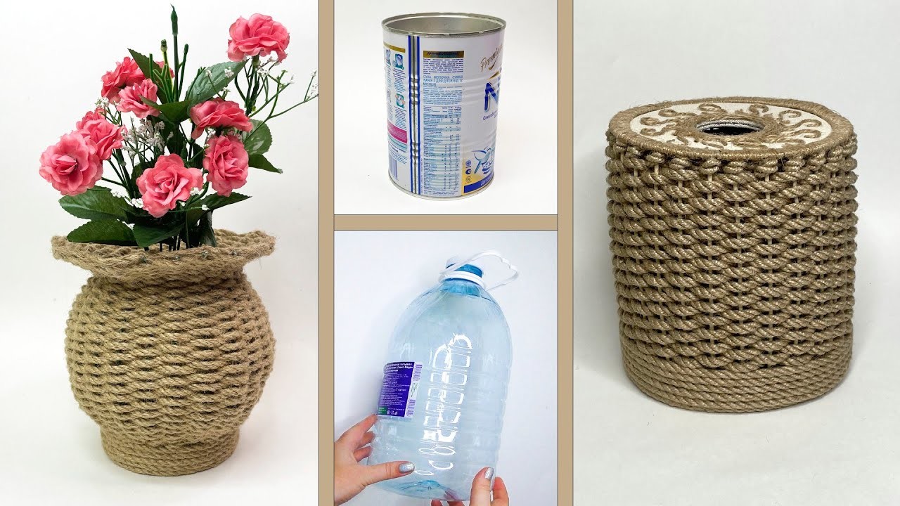 Reciclaje de hojalata y lata de plástico. 2 ideas para el hogar. Сesta de mimbre
