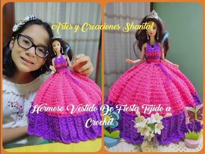 Novedoso Vestido de Fiesta Para Muñeca a Crochet.