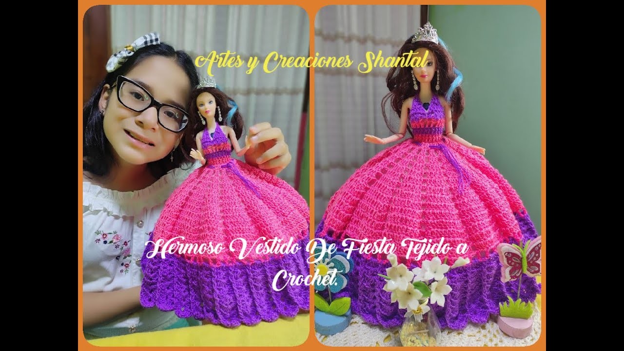 Novedoso Vestido de Fiesta Para Muñeca a Crochet.