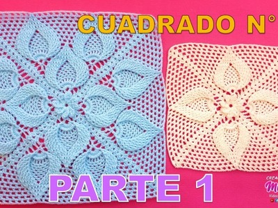 PARTE 1 Cuadro o cuadrado N° 31 tejido a crochet en punto hojas con piñas para colchas y cojines