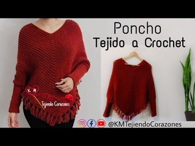 PONCHO A CROCHET PARA MUJER EN PUNTO ESPINA DE PESCADO | PASO A PASO ¡SÚPER FÁCIL!