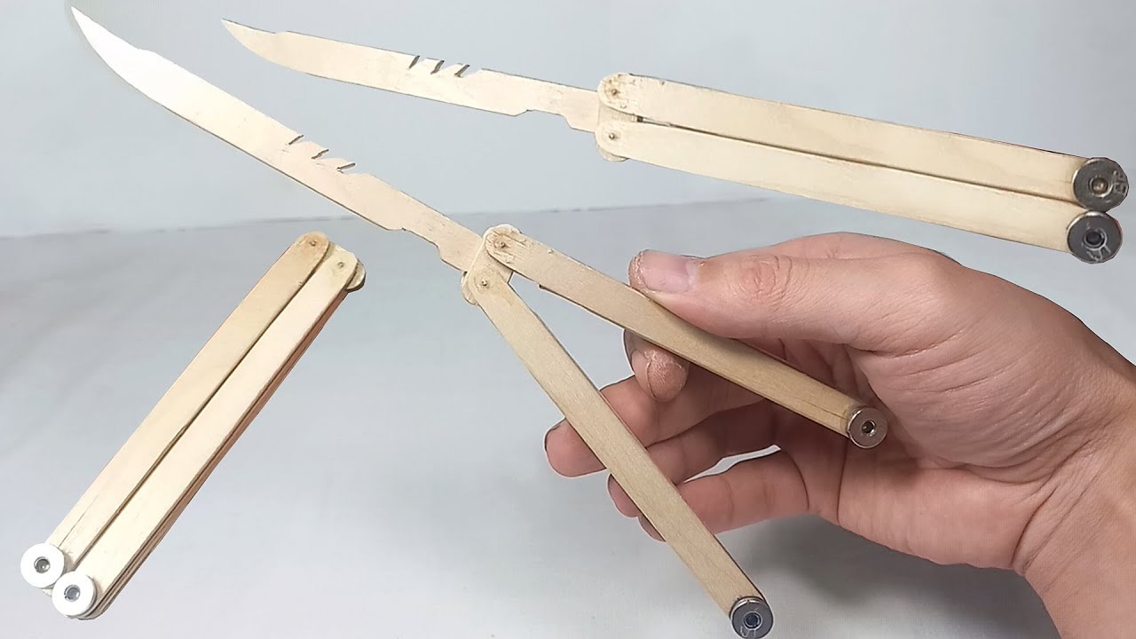 Cuchillo en mariposa con paletas de madera muy fácil de hacer en casa | hazlo tu mismo