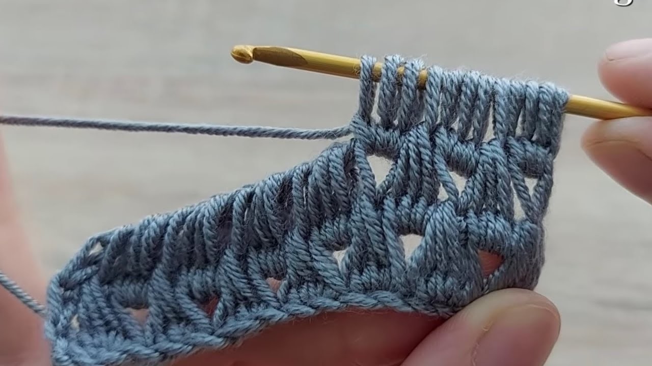 Hermoso punto de triángulo en crochet tunecino tejido paso a paso nivel básico