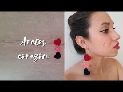 Corazón tejido, aretes