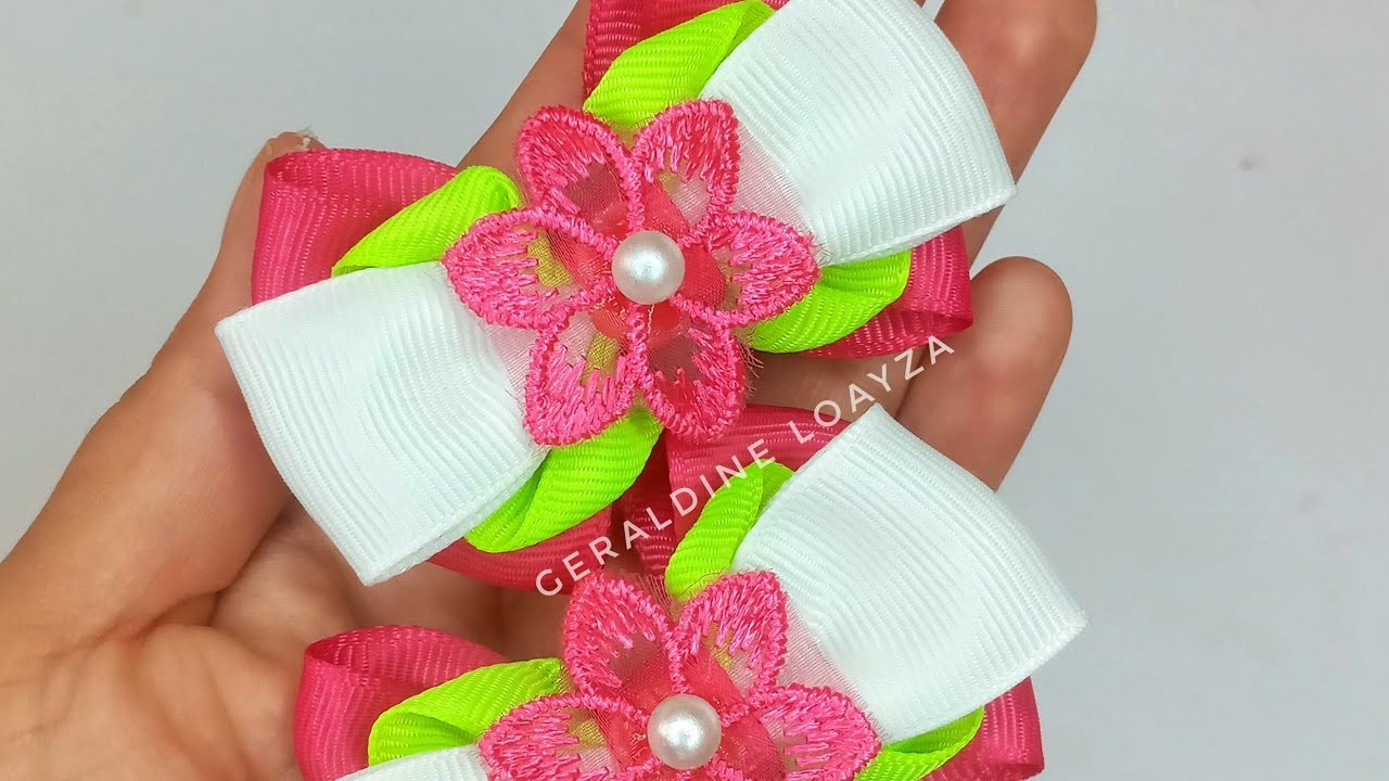 ????????Par de moñitos con flor ????????. Fácil para iniciante. aprenda paso a paso. #diy #bow #ribbon