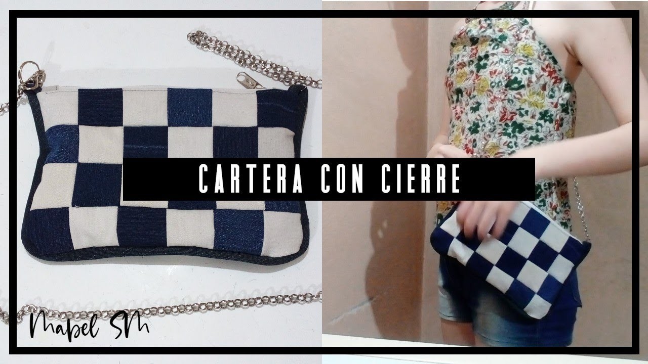 Cartera con cierre - recortes patchwork de jeans